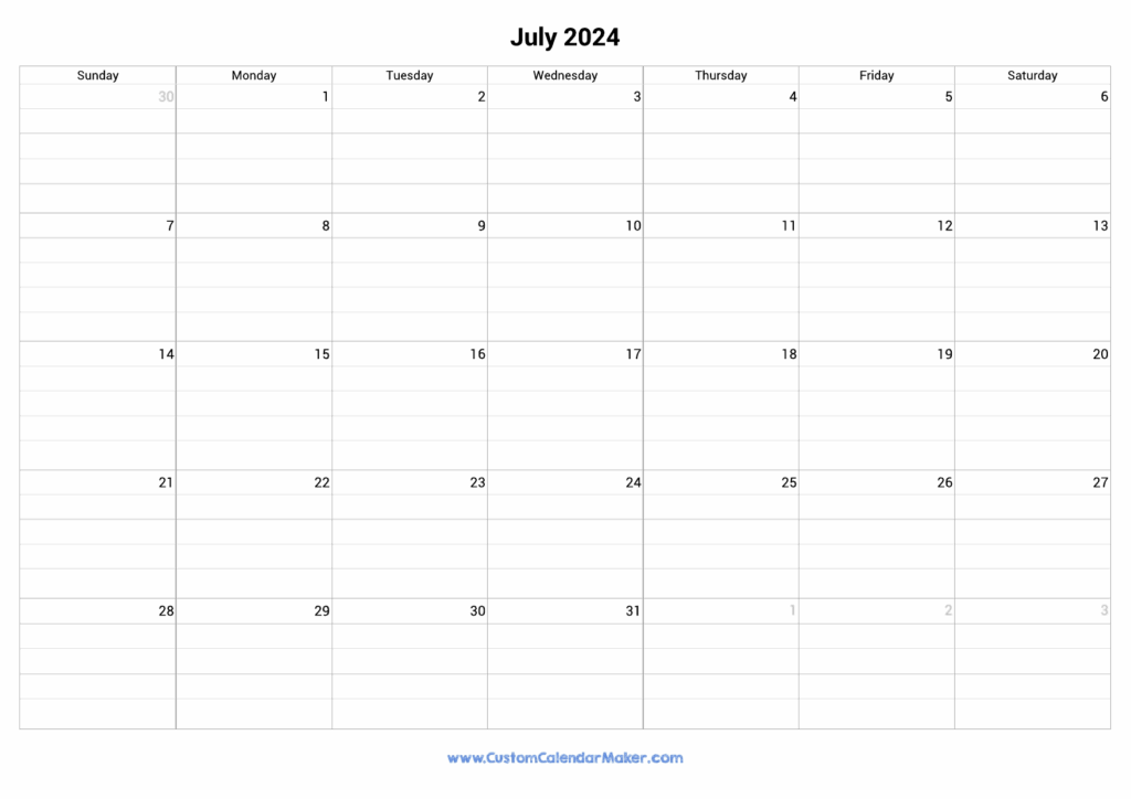 July 2024 Calendar With Lines Lena Shayla