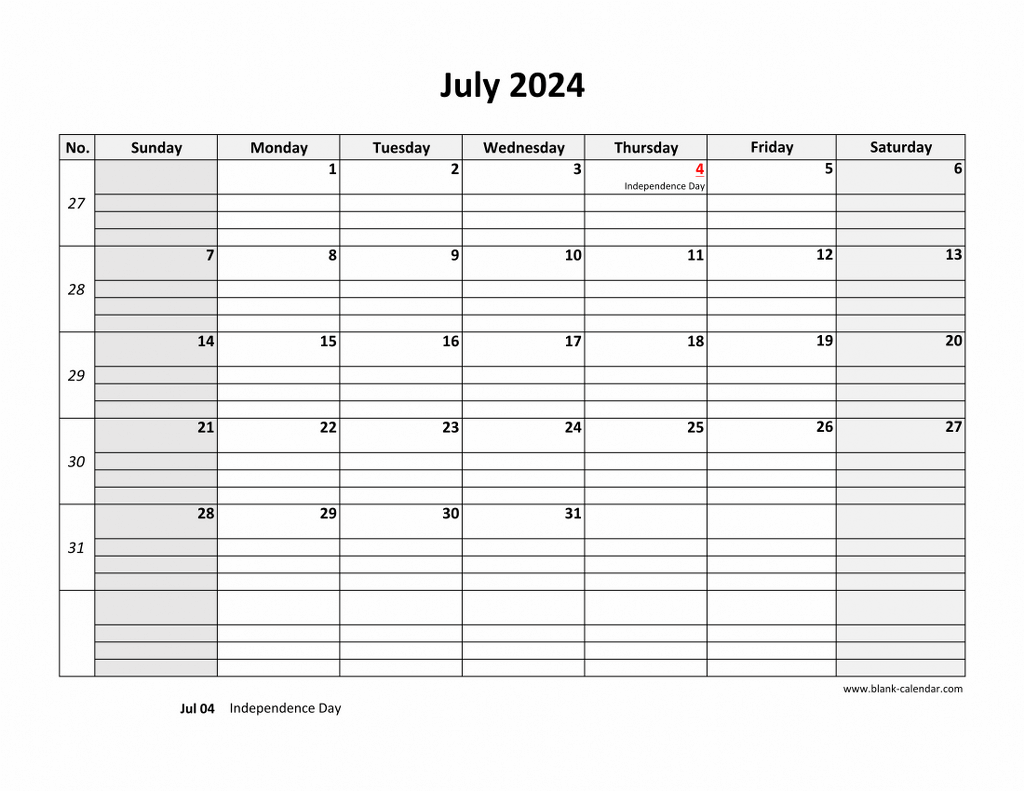 July 2024 Calendar With Lines Printable Sonny Philippe