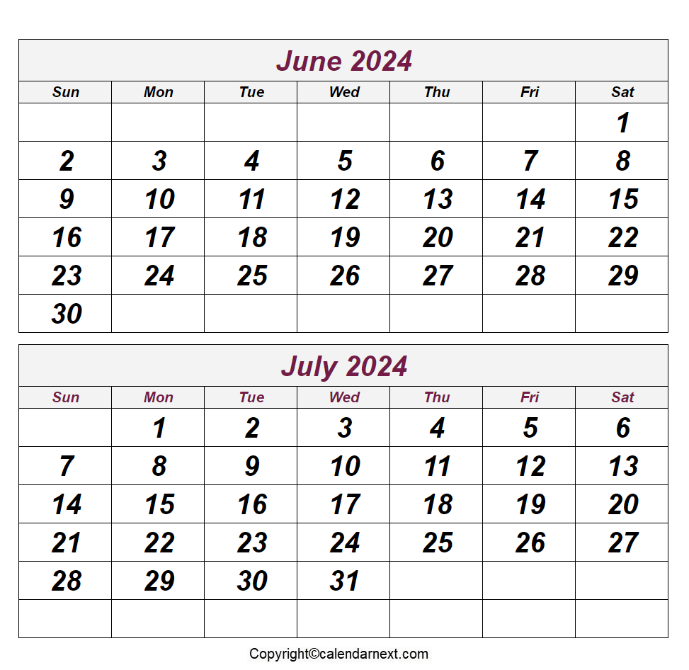 July 2024 To June 2024 Calendar Template Melly Sonnnie