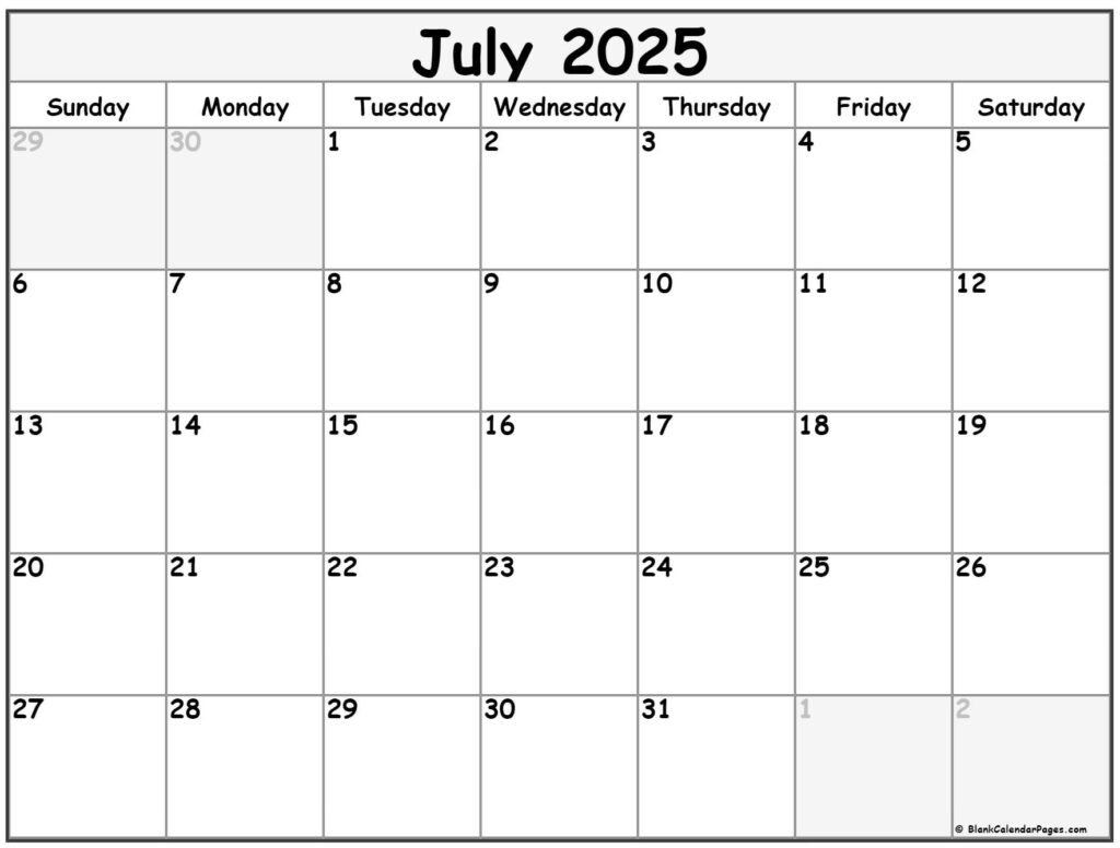 July 2025 Calendar Cute Template Isaac Robey