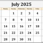 July 2025 Calendar Free Printable Calendars
