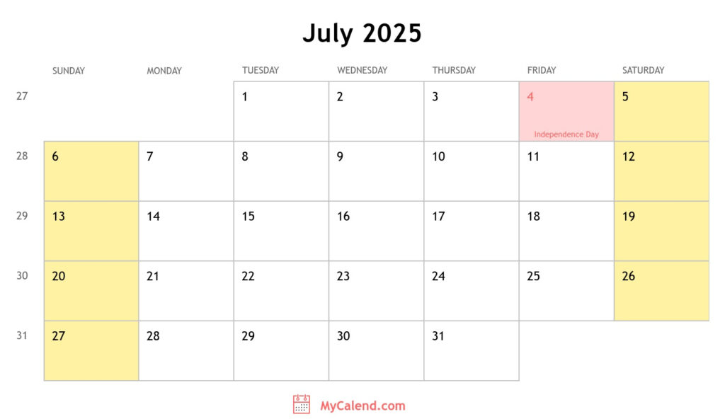 July 2025 Calendar With Holidays Printable Free Download R Eugene McCurdy