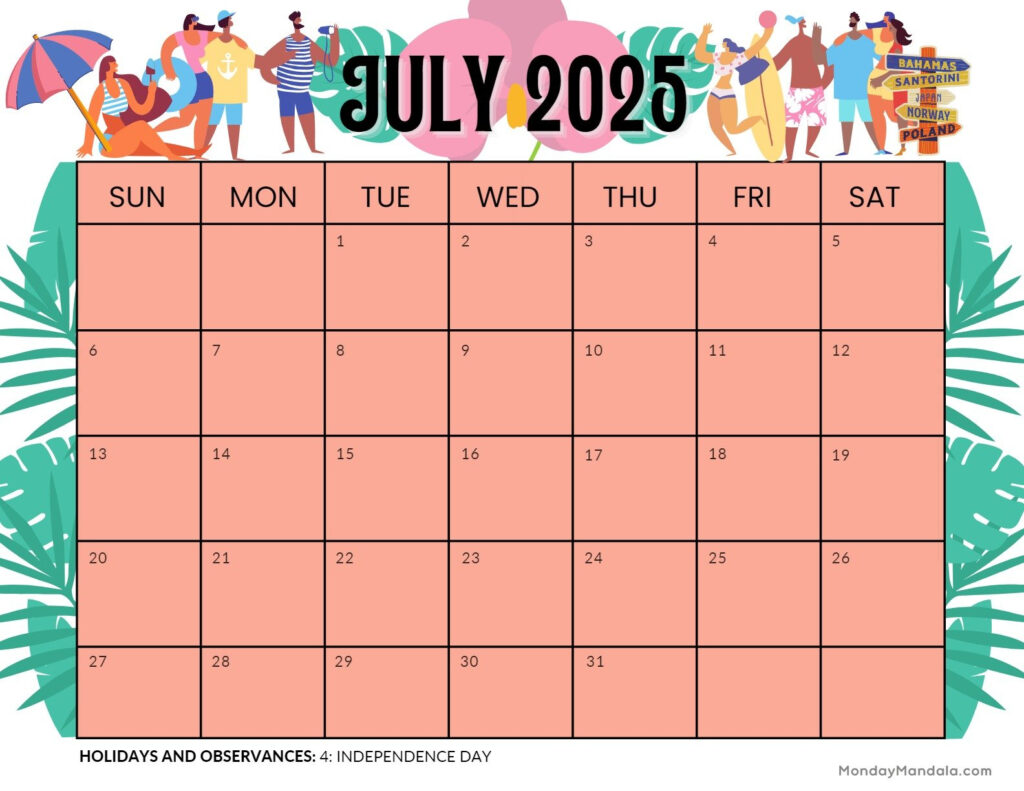 July 2025 Free Printable Calendar With Holidays Gratia Nertie