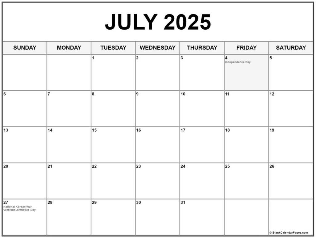July 2025 Holidays United States Calendar Zahira Rae