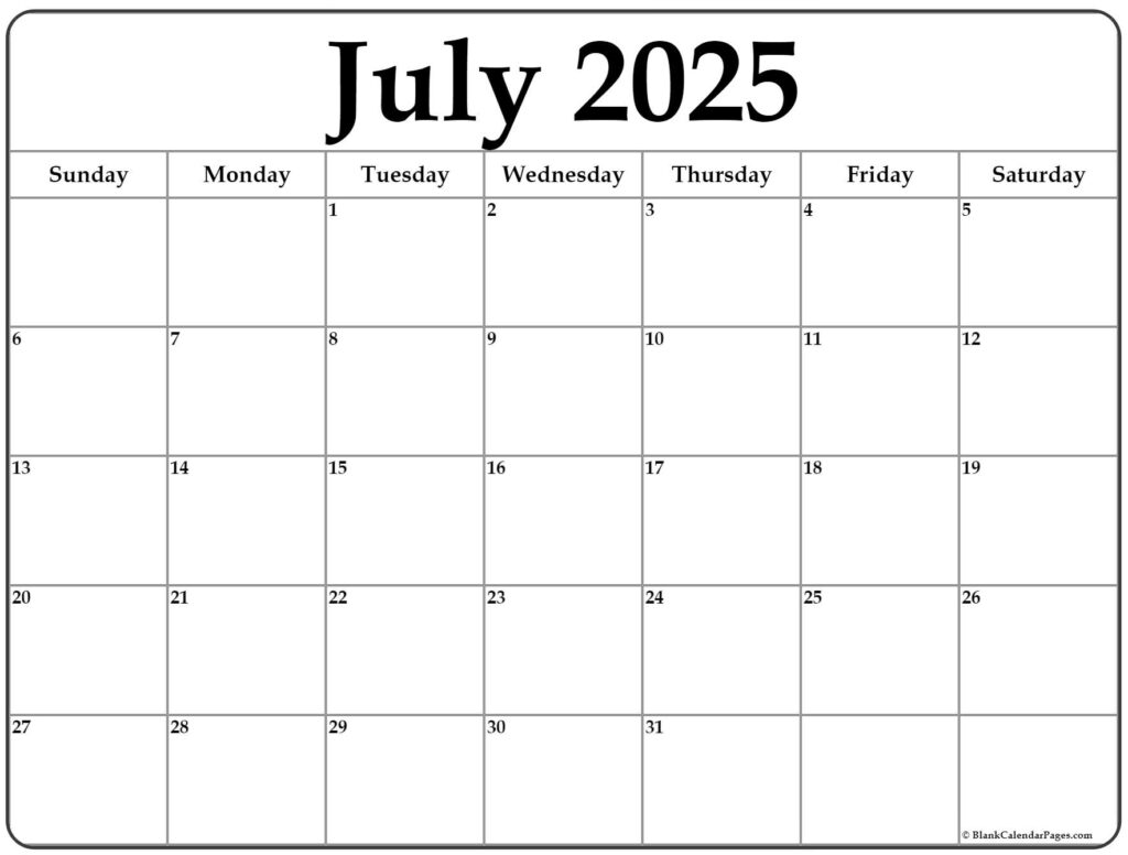 July 2025 Printable Calendar By Month Koby Code