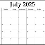 July 2025 Printable Calendar By Month Koby Code