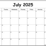 July 2025 Printable Calendar Monday Start Brock Enderby K