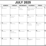 July 2025 With Holidays Calendar