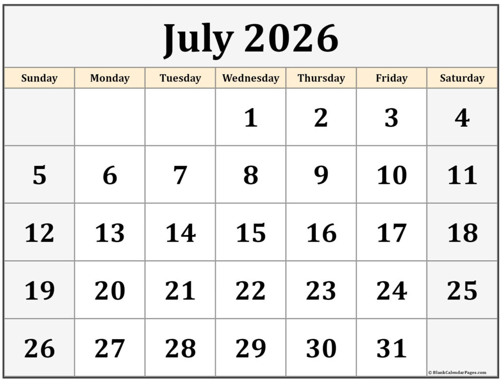 July 2026 Calendar Free Printable Calendars