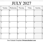 July 2027 Calendar Free Printable With Holidays And Observances