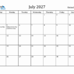 July 2027 Monthly Calendar With United States Holidays