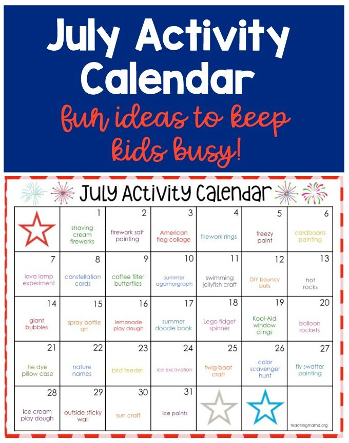 July Activity Calendar Artofit