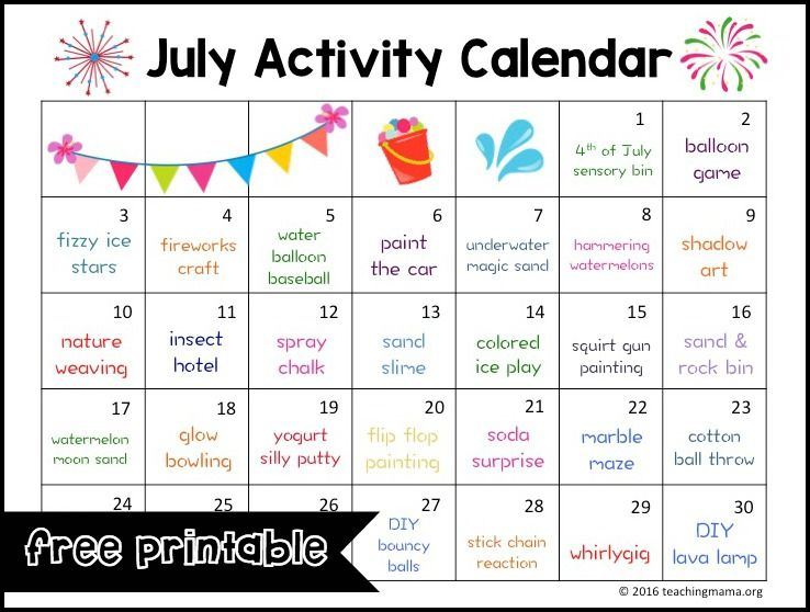 July Activity Calendar Artofit