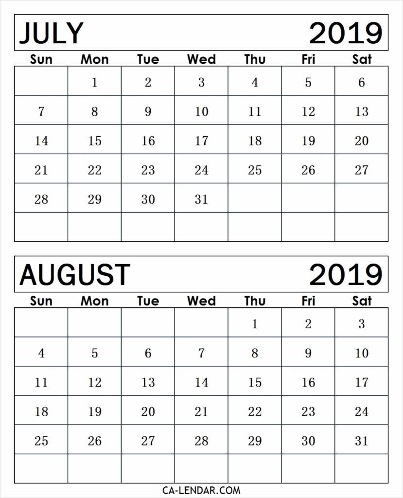 July August Printable Calendar Printable Templates