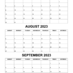 July August September 2023 Calendar Printable Template Editable PDF