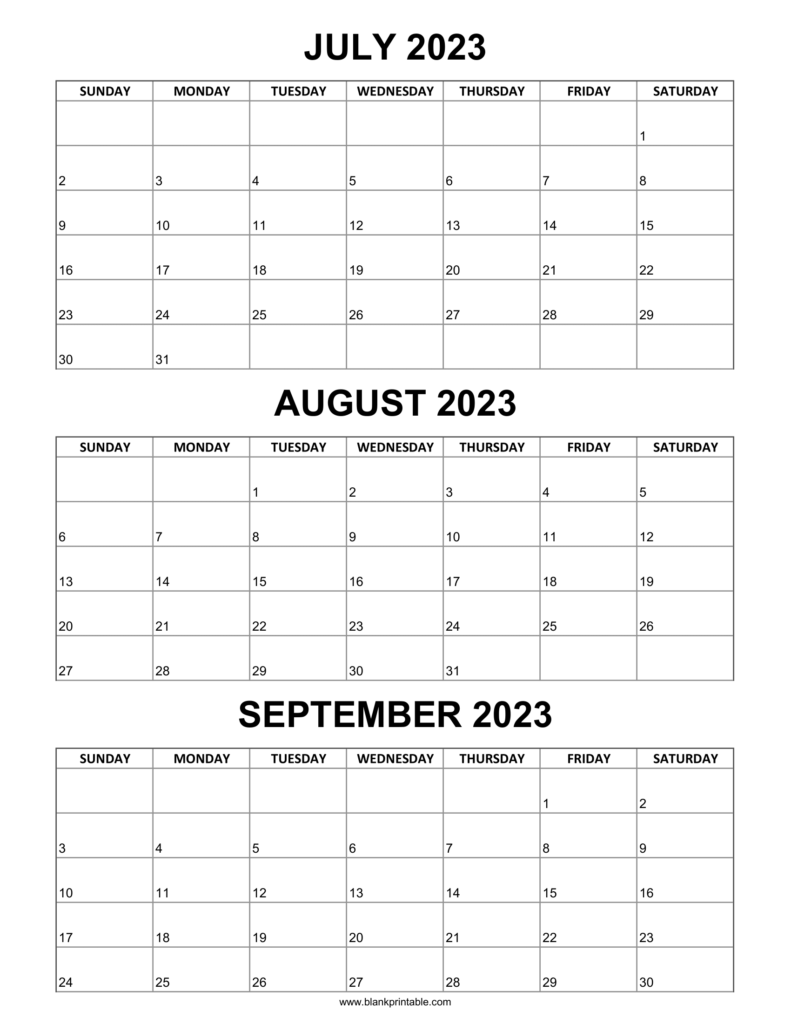 July August September 2023 Calendar Printable Template Editable PDF