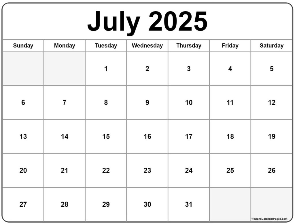 July Calendar 2025 Printable Portrait Abby B Slater