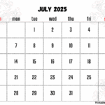 July Calendar 2025 With Holidays Conclusive Consequent Certain