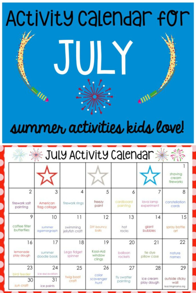 July Calendar Activities Tana Zorine