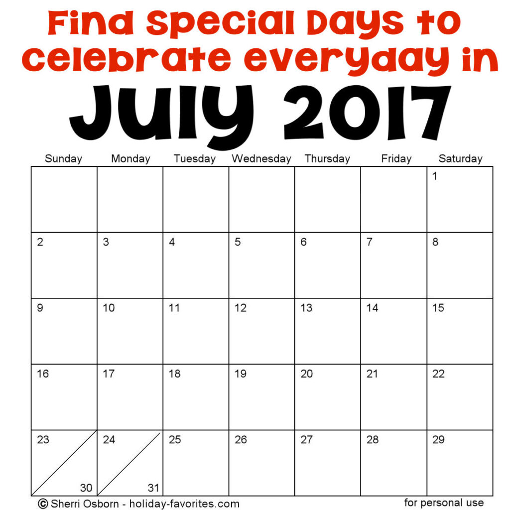 July Calendar Special Days Alexa Oralle