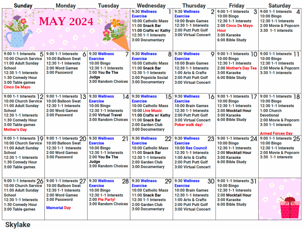 July Nursing Home Activity Calendar 2024 Printable Calendar