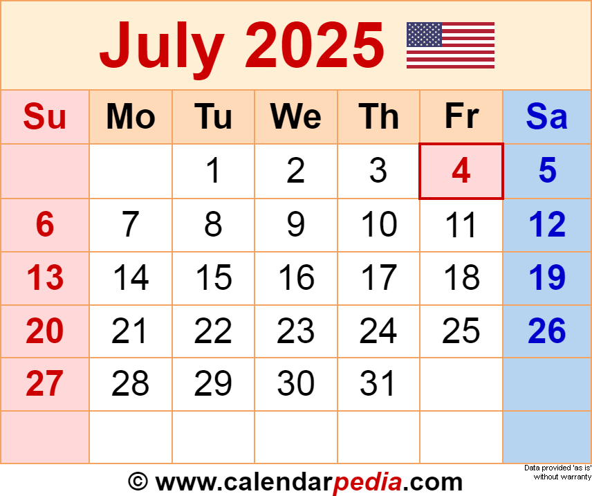 July Pdf Calendar 2025 Joseph R Robbins