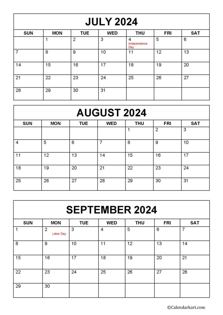 July To September Calendar 2024 Printable Calendar 2025