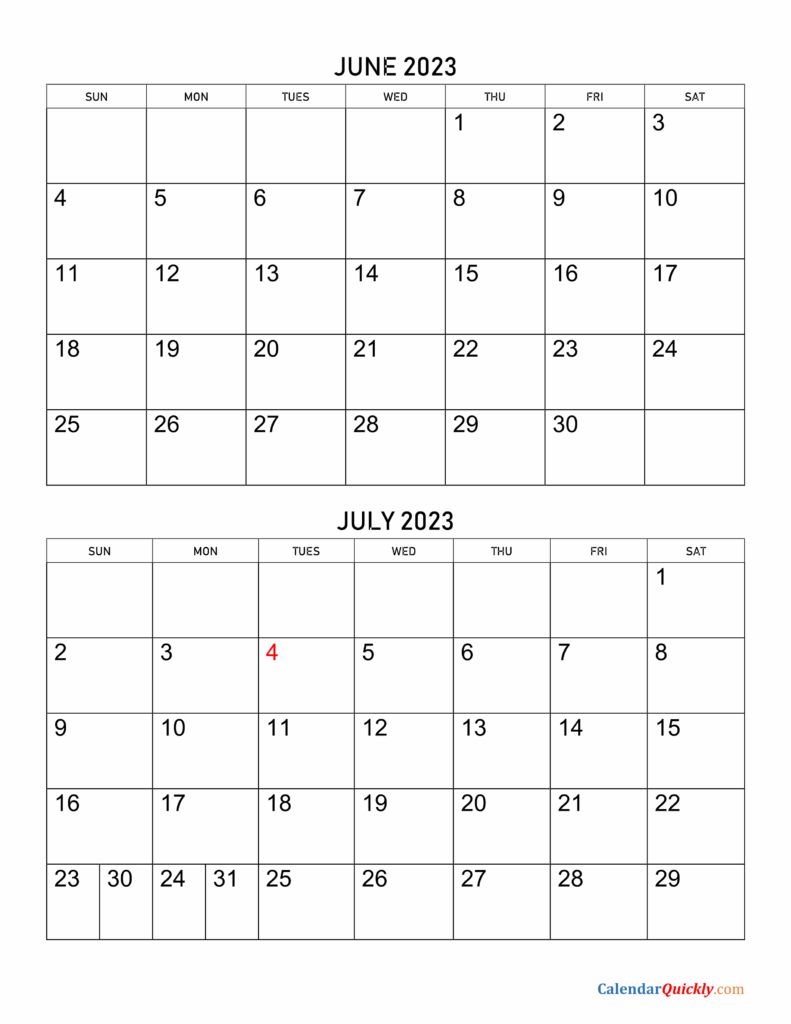 June And July 2023 Calendar Calendar Quickly