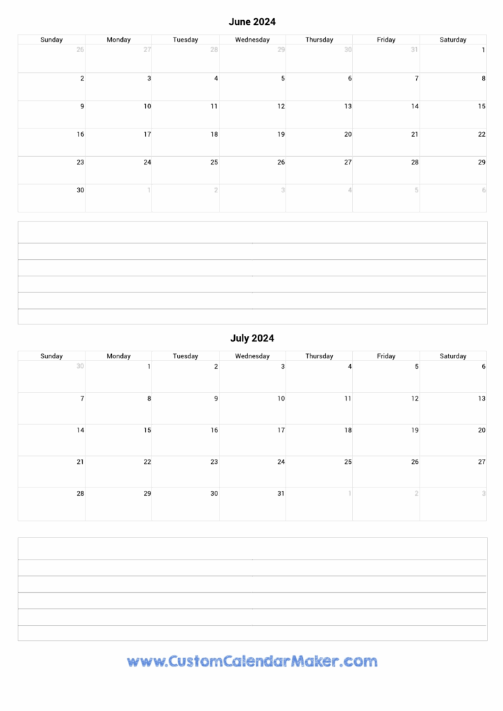 June And July 2024 Calendar Template Bibby Cherice