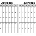 June And July 2025 Calendar Calendar Options