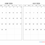 June And July 2026 Calendar Calendar Quickly