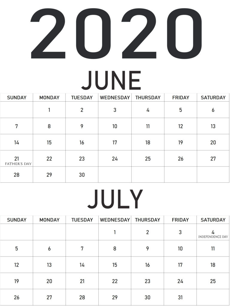 June And July Printable Calendar