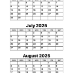 June July August 2025 Calendar Calendar Options