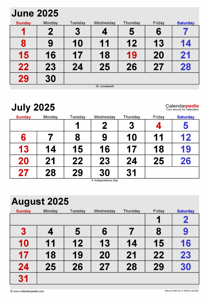 June July August 2025 Calendar Printable A Comprehensive Guide To The 