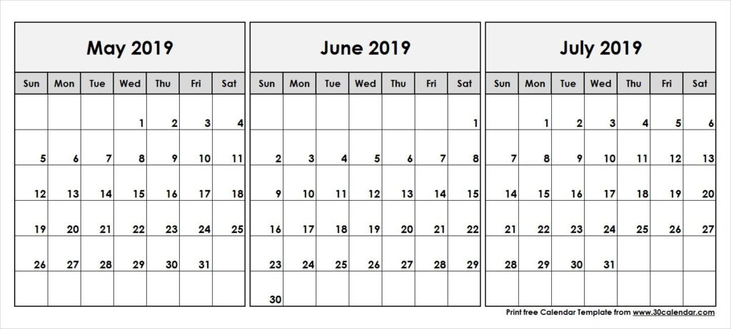 June July Calendar Printable