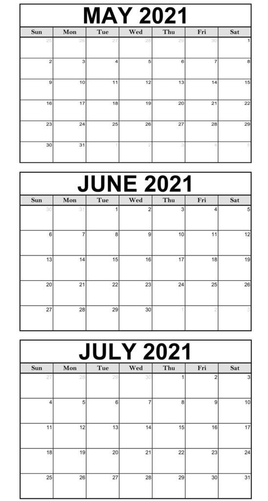 June July Calendar Printable