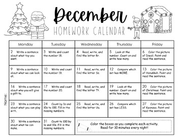 Kindergarten December Homework Christmas Holidays Around The World