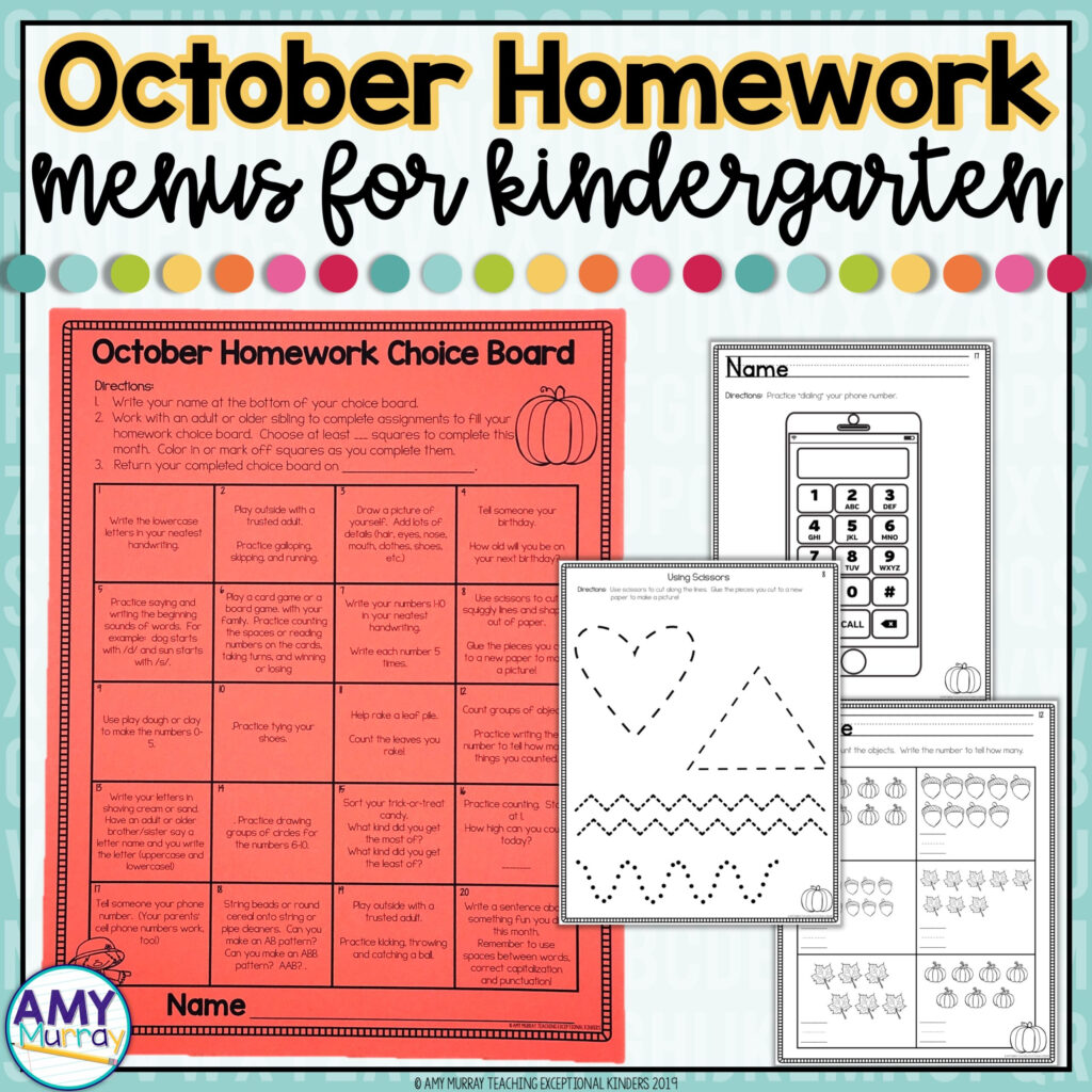 Kindergarten Homework Menu October Teaching Exceptional Kinders