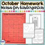Kindergarten Homework Menu October Teaching Exceptional Kinders