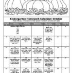 Kindergarten October Homework Calendar By Sportie Teacher TPT