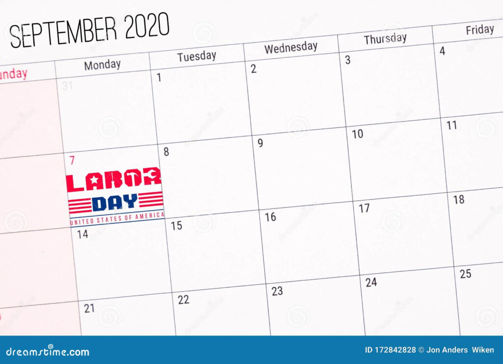 Labor Day Text On September 2020 Monthly Planner Calendar Stock Photo 