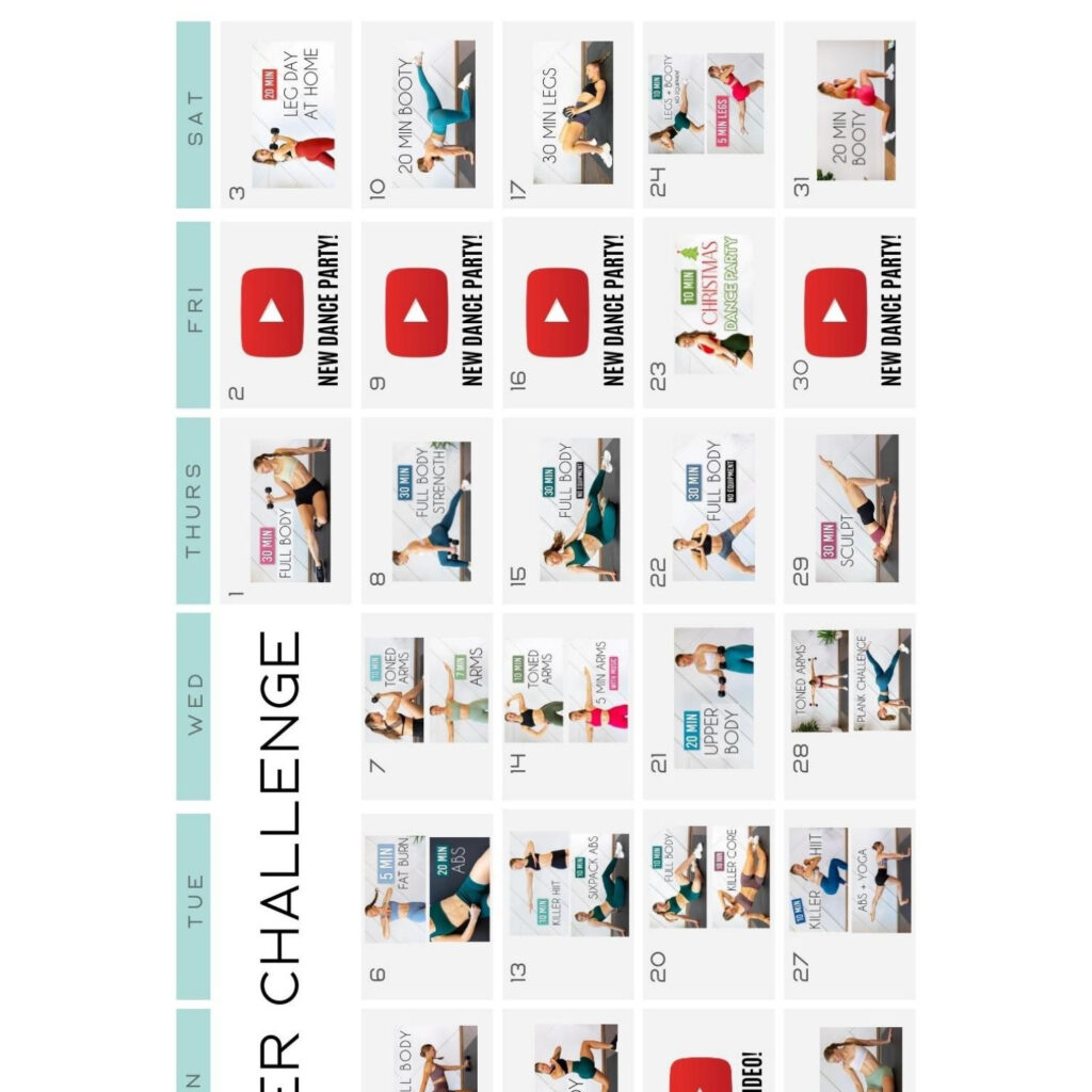 Madfit December Workout Calendar Noell Angelina