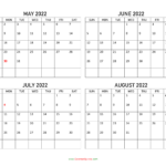 May To August 2022 Calendar Calendar Quickly