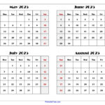 May To August 2025 Calendar Printable PDF Four Months Calendar