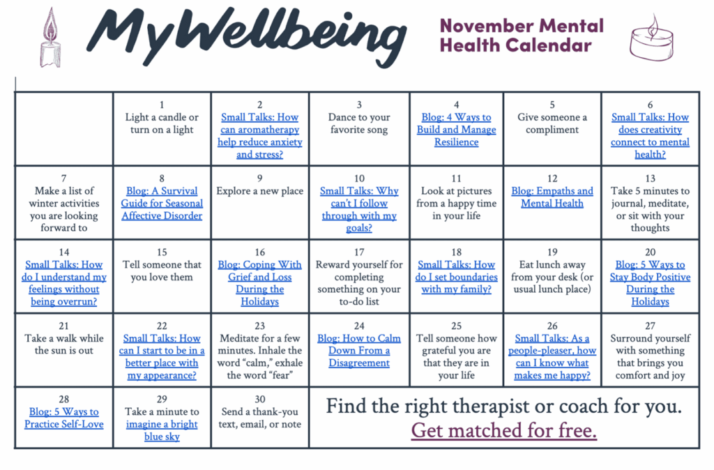 Mental Health Calendars MyWellbeing
