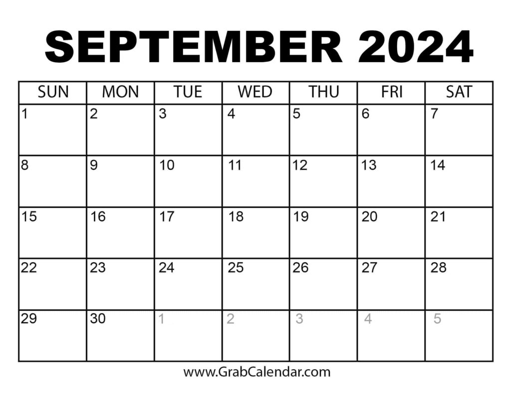 Month Of September 2024 Calendar Printable Calendar 2025