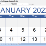 Monthly Calendar Large Print Excel Template For Free