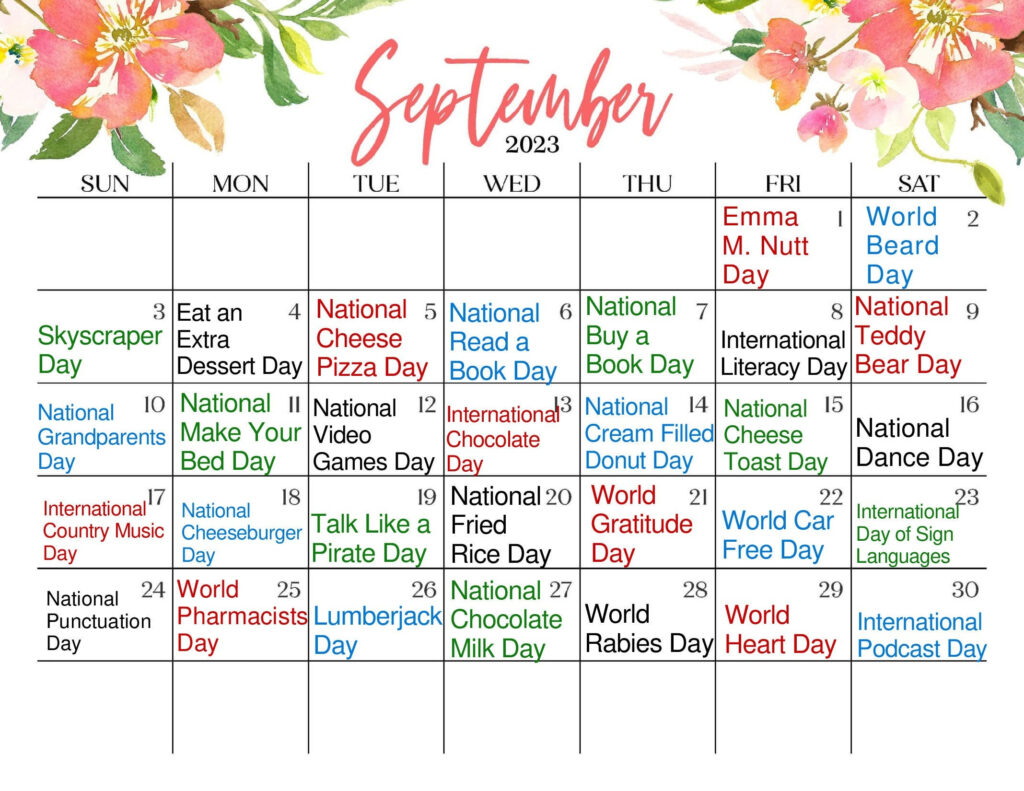 National Day Calendar Calendar September Calendar Etsy