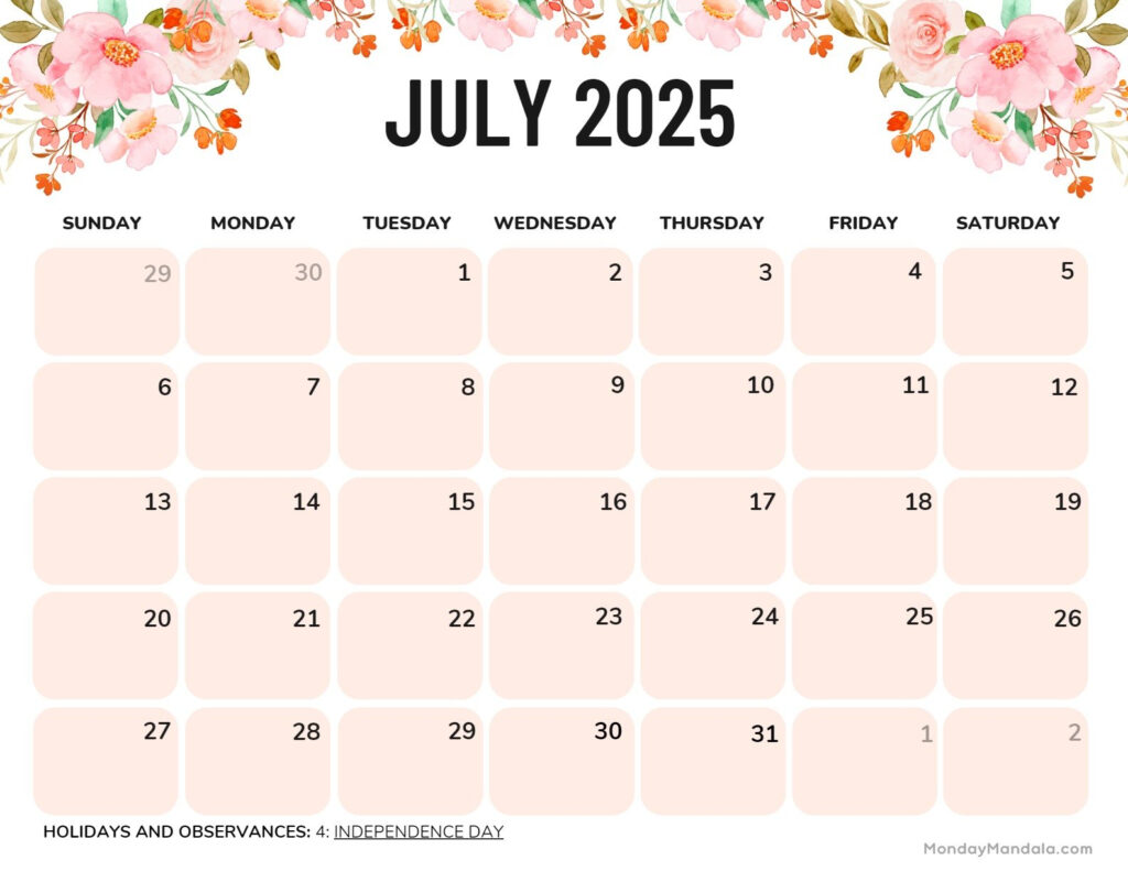 National Day Calendar July 2025 Printable Adriana Faith
