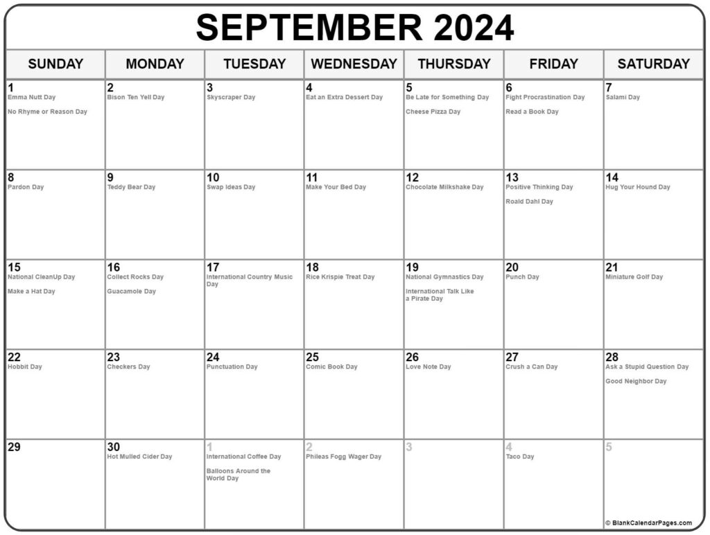 National Day Calendar September 2024 Calendar 2024 Printable 